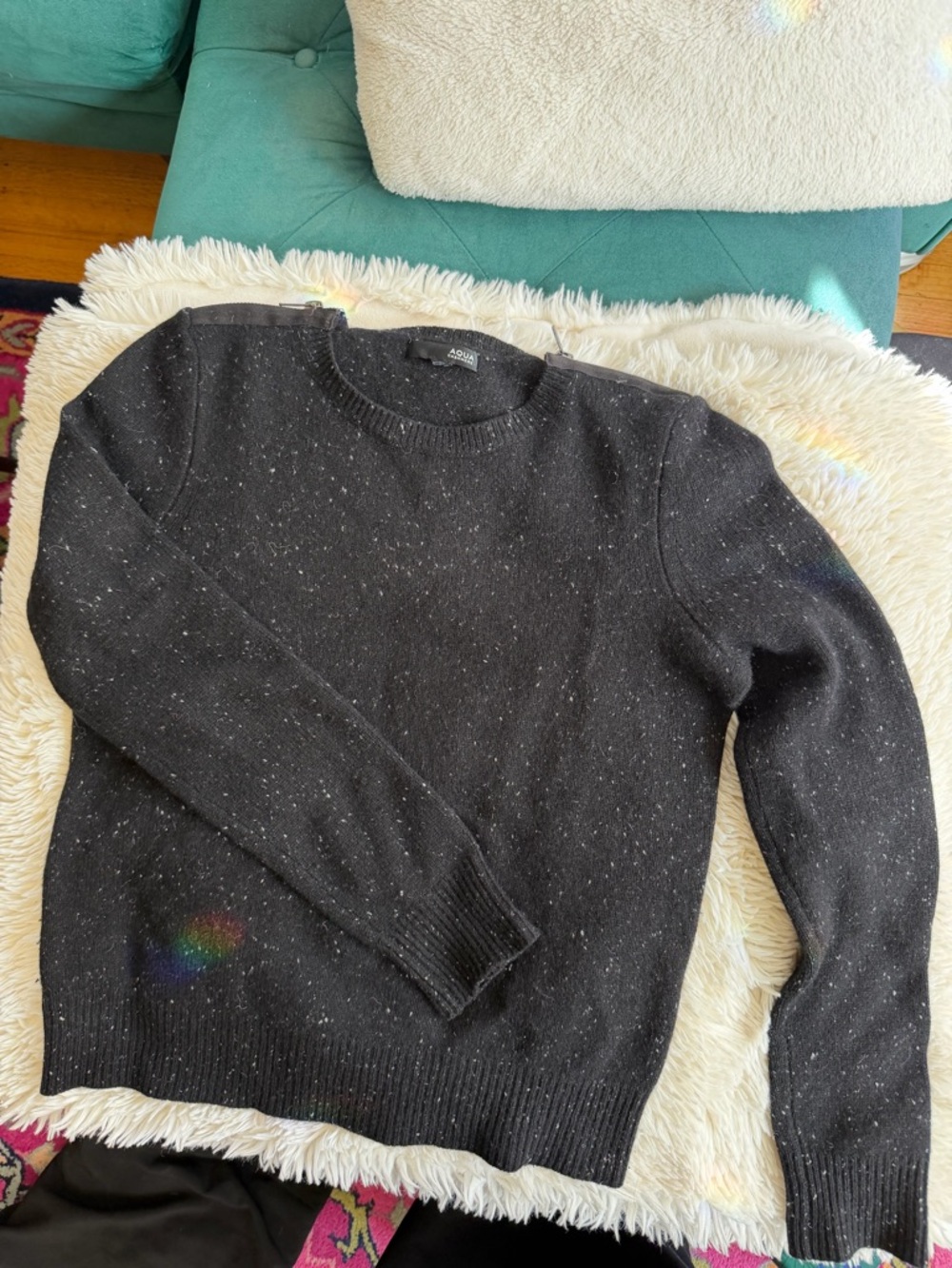 Aqua Black Speckled Crewneck Pullover